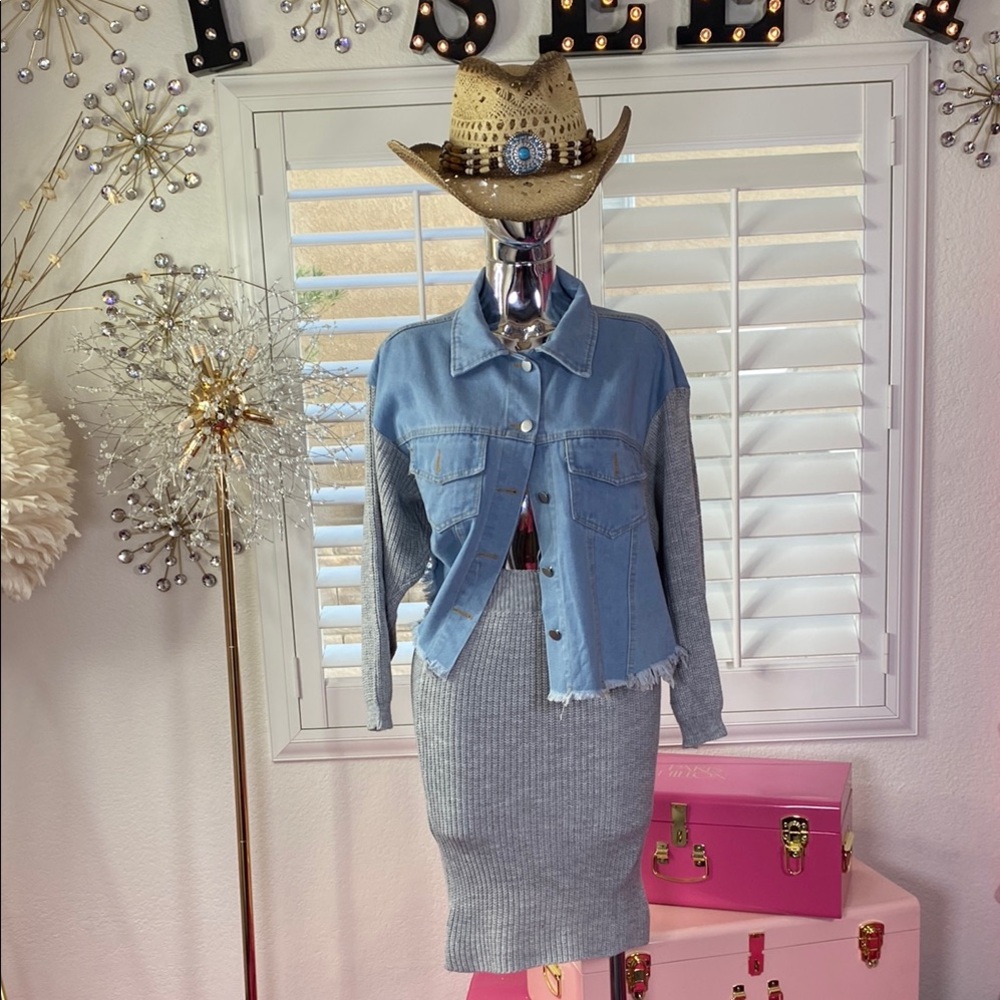 Blue Denim and Knit 2 Piece Set